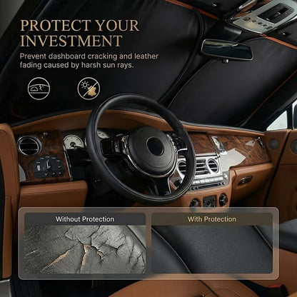 Car Front Windshield Sunshade High Density Shading Fabric Reflective Coating Seamless Edge Fit for Cars SUVs Trucks