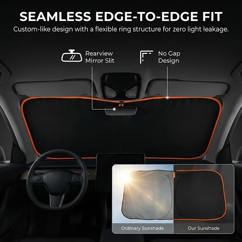 Car Front Windshield Sunshade High Density Shading Fabric Reflective Coating Seamless Edge Fit for Cars SUVs Trucks