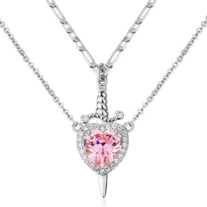 Shared Bond Heart & Sword Necklace Set. Keep One Share One, 14K Gold Plated CZ Pendant Jewelry Gift for Best Friends Sisters Couples & Loved Ones
