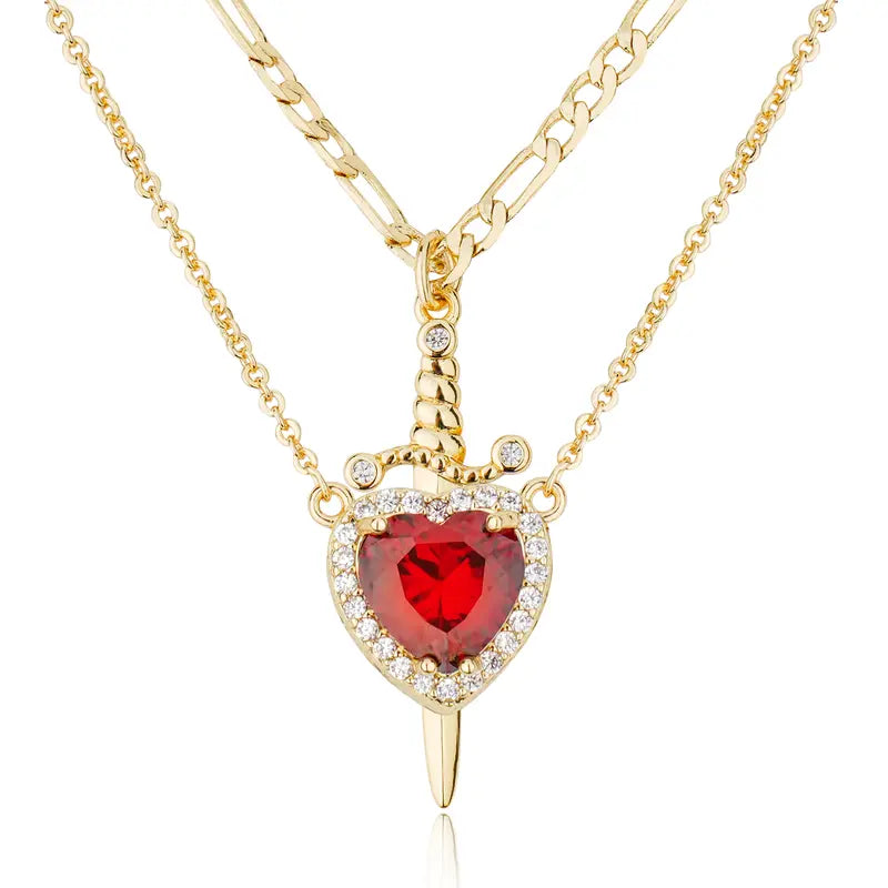 Shared Bond Heart & Sword Necklace Set. Keep One Share One, 14K Gold Plated CZ Pendant Jewelry Gift for Best Friends Sisters Couples & Loved Ones