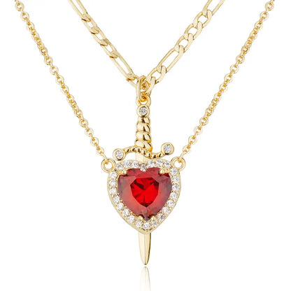 Shared Bond Heart & Sword Necklace Set. Keep One Share One, 14K Gold Plated CZ Pendant Jewelry Gift for Best Friends Sisters Couples & Loved Ones