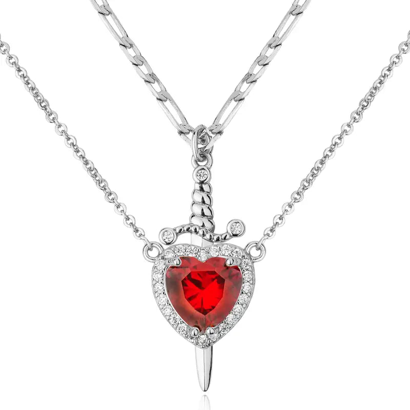 Shared Bond Heart & Sword Necklace Set. Keep One Share One, 14K Gold Plated CZ Pendant Jewelry Gift for Best Friends Sisters Couples & Loved Ones