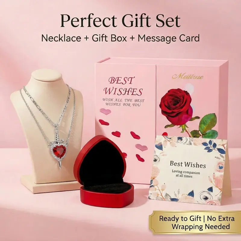 Shared Bond Heart & Sword Necklace Set. Keep One Share One, 14K Gold Plated CZ Pendant Jewelry Gift for Best Friends Sisters Couples & Loved Ones