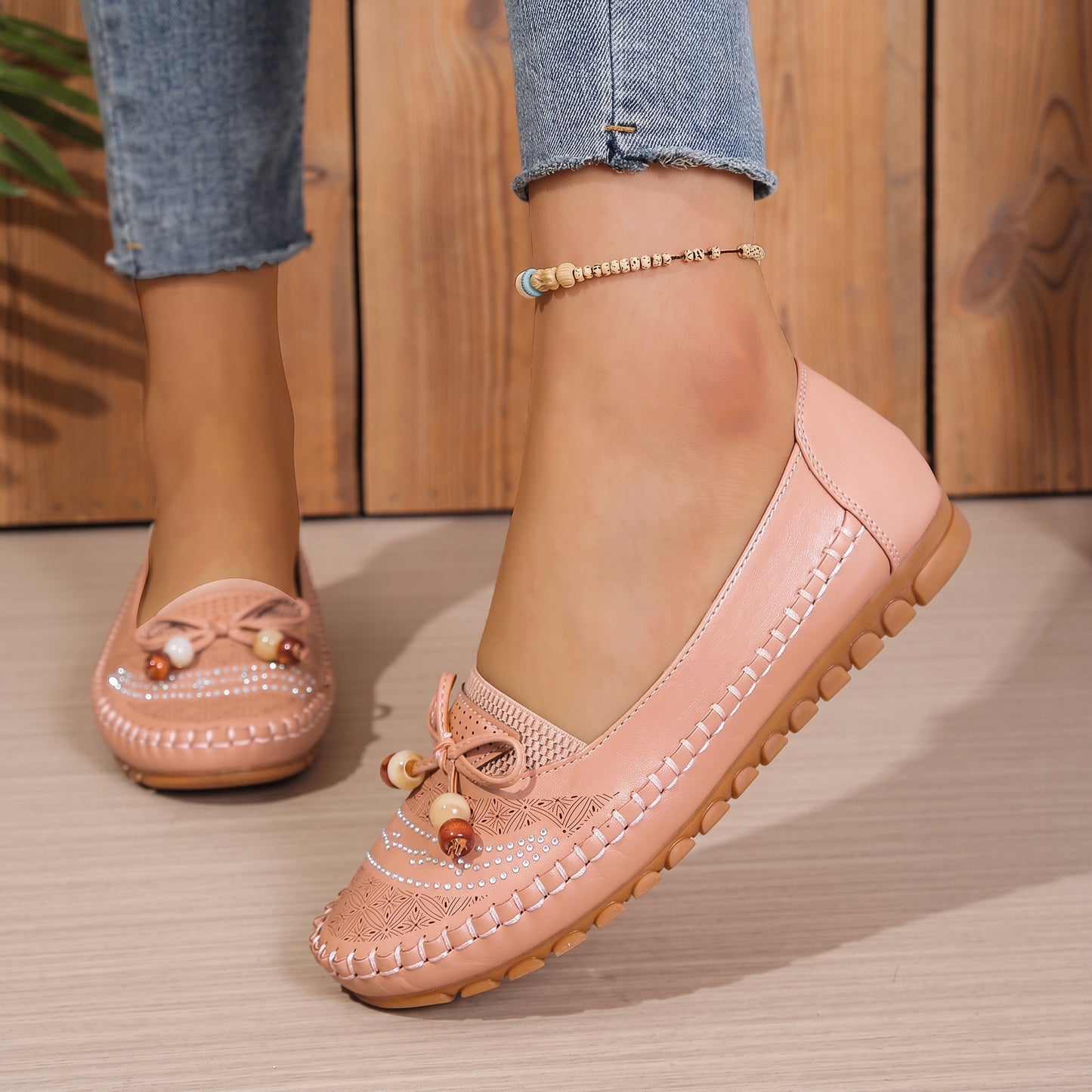 Women's Orthopedic Beaded Bow Loafers – Wide Toe & Cushioned