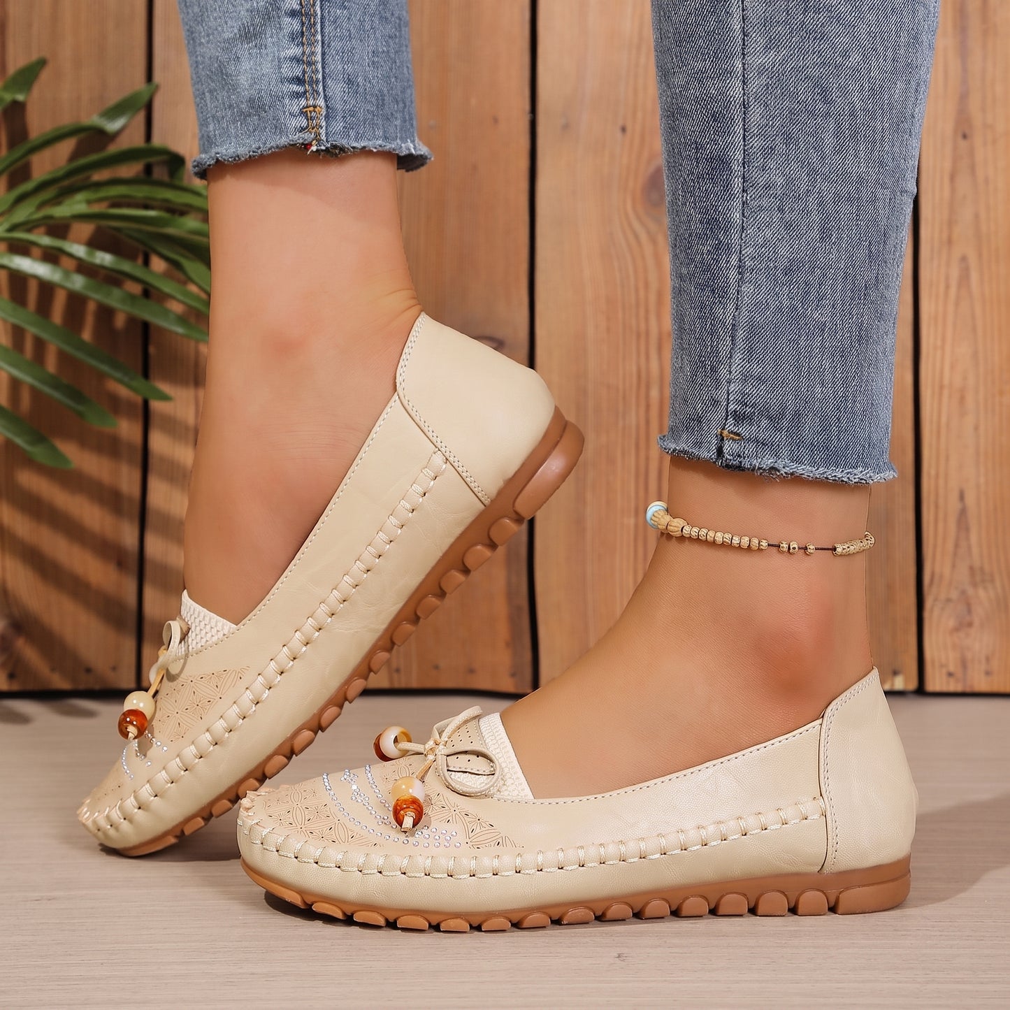 Women's Orthopedic Beaded Bow Loafers – Wide Toe & Cushioned
