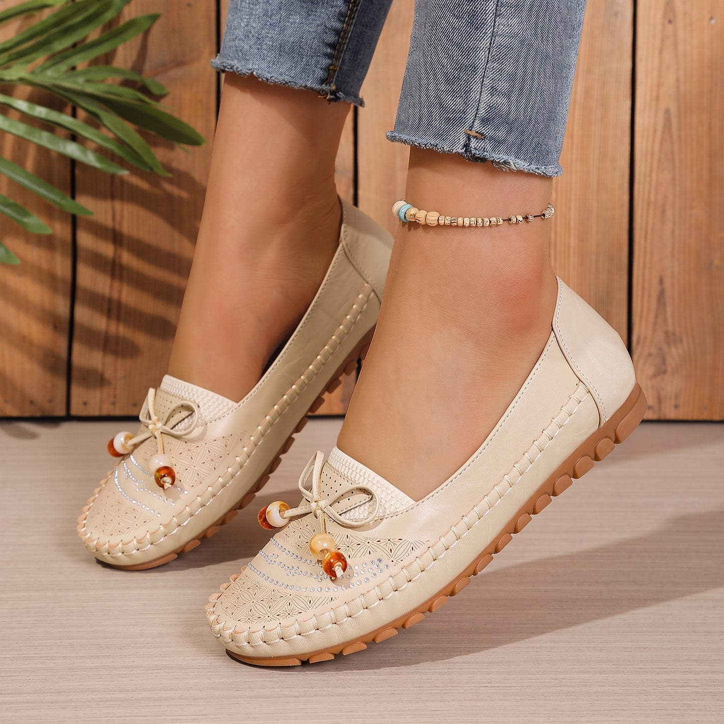 Women's Orthopedic Beaded Bow Loafers – Wide Toe & Cushioned
