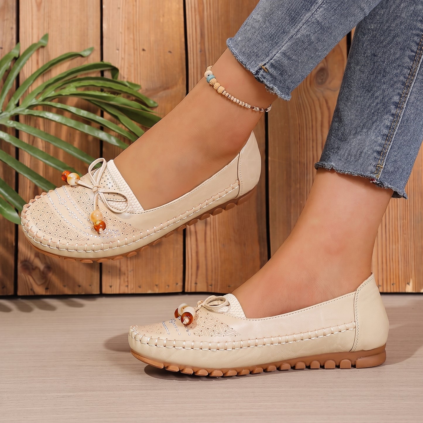 Women's Orthopedic Beaded Bow Loafers – Wide Toe & Cushioned