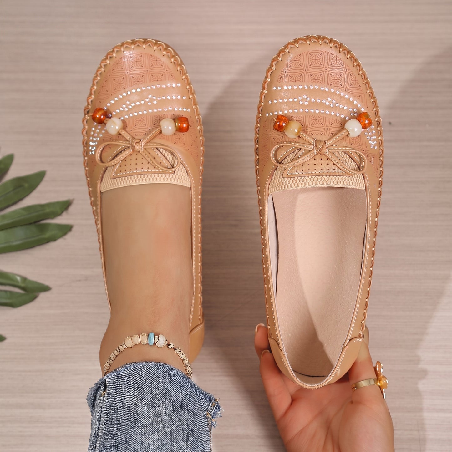 Women's Orthopedic Beaded Bow Loafers – Wide Toe & Cushioned