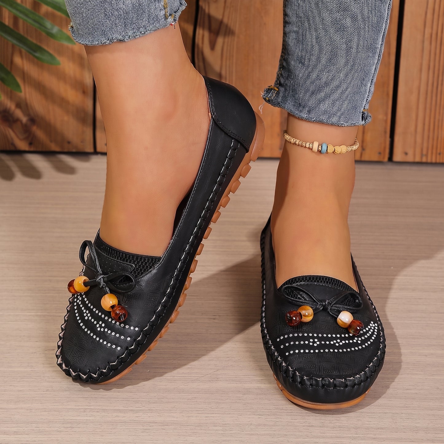 Women's Orthopedic Beaded Bow Loafers – Wide Toe & Cushioned