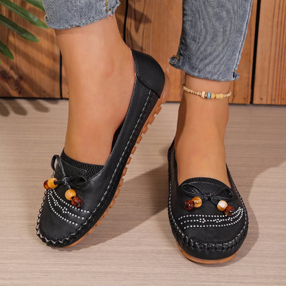 Women's Orthopedic Beaded Bow Loafers – Wide Toe & Cushioned