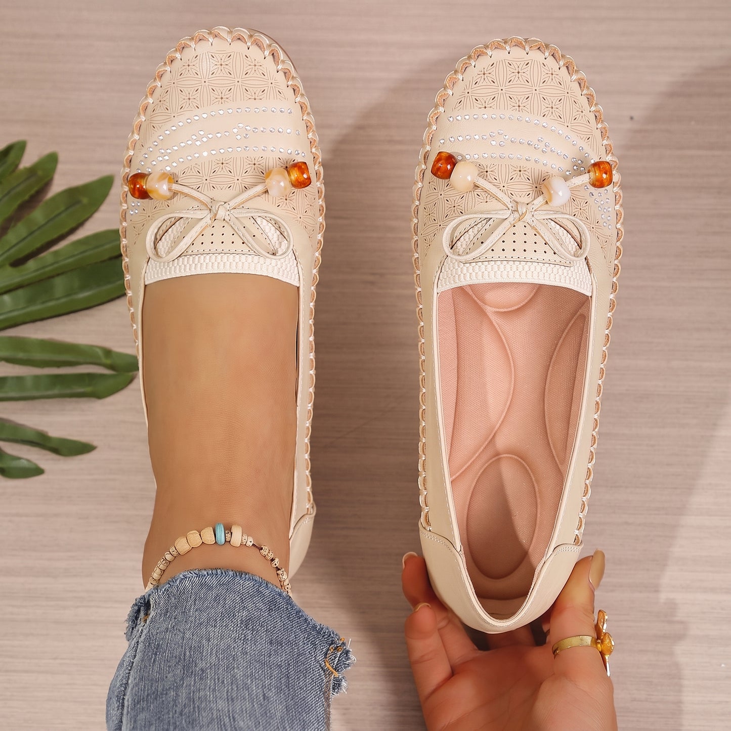Women's Orthopedic Beaded Bow Loafers – Wide Toe & Cushioned