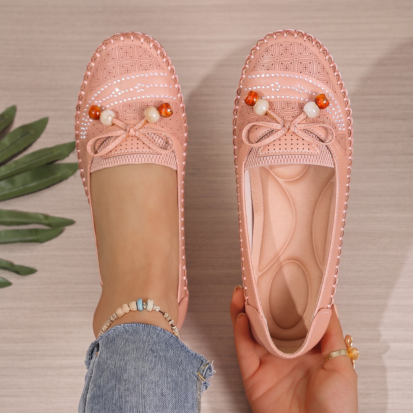 Women's Orthopedic Beaded Bow Loafers – Wide Toe & Cushioned