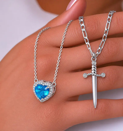 Shared Bond Heart & Sword Necklace Set. Keep One Share One, 14K Gold Plated CZ Pendant Jewelry Gift for Best Friends Sisters Couples & Loved Ones