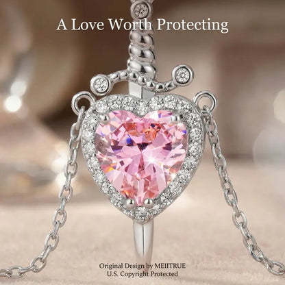 Shared Bond Heart & Sword Necklace Set. Keep One Share One, 14K Gold Plated CZ Pendant Jewelry Gift for Best Friends Sisters Couples & Loved Ones