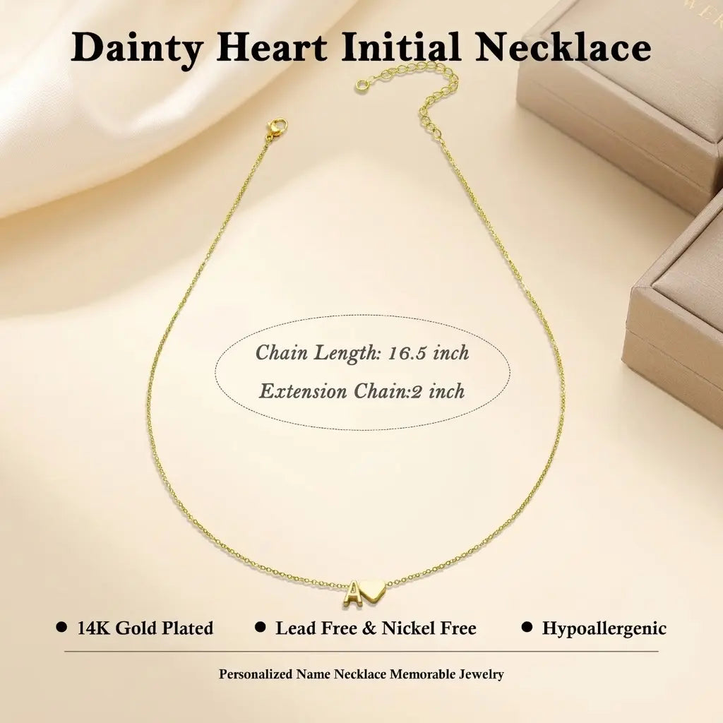 Turandoss Tiny Initial Necklaces Golden Heart A-Z