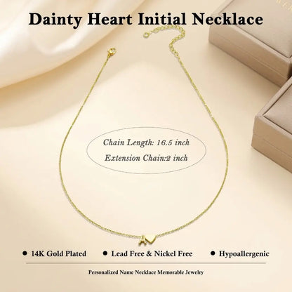 Turandoss Tiny Initial Necklaces Golden Heart A-Z
