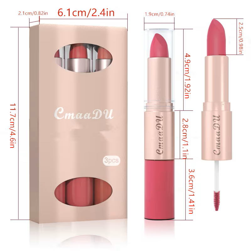Long-Lasting Lipstick & Lip Glaze Set – Dual-Ended Design